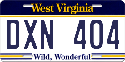 WV license plate DXN404