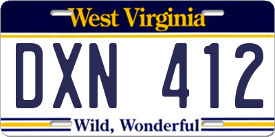 WV license plate DXN412