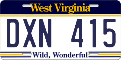 WV license plate DXN415