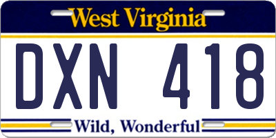 WV license plate DXN418