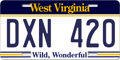 WV license plate DXN420