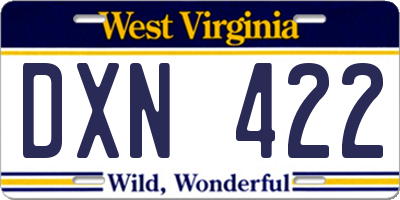 WV license plate DXN422