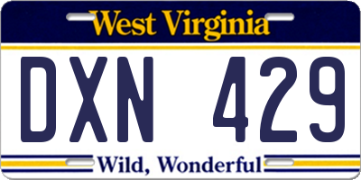 WV license plate DXN429