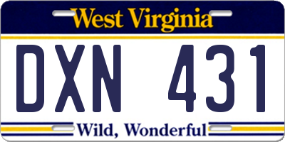 WV license plate DXN431