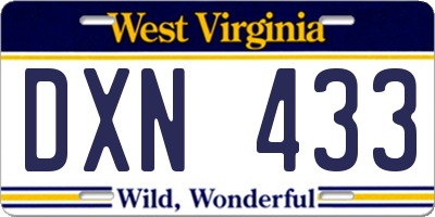 WV license plate DXN433
