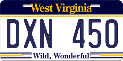 WV license plate DXN450