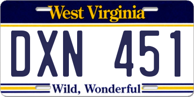 WV license plate DXN451