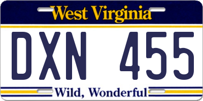 WV license plate DXN455
