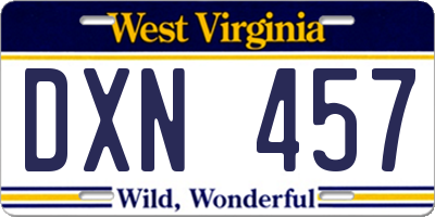 WV license plate DXN457