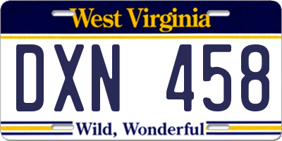 WV license plate DXN458