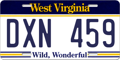 WV license plate DXN459