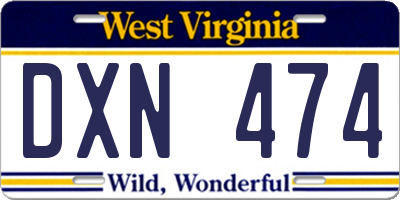 WV license plate DXN474