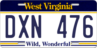 WV license plate DXN476