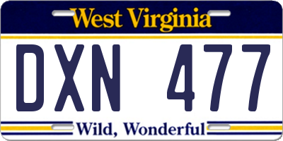 WV license plate DXN477