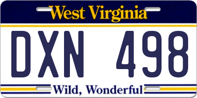 WV license plate DXN498