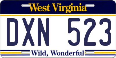 WV license plate DXN523
