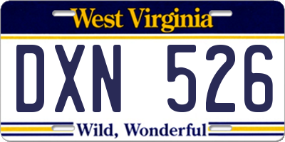 WV license plate DXN526