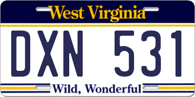 WV license plate DXN531