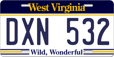 WV license plate DXN532