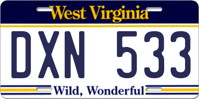 WV license plate DXN533