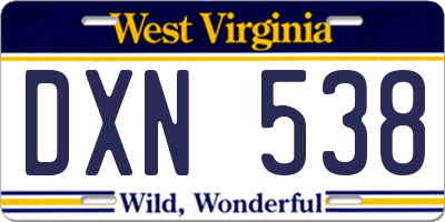 WV license plate DXN538