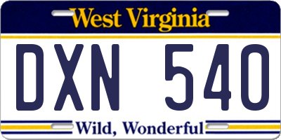 WV license plate DXN540