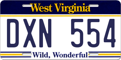 WV license plate DXN554