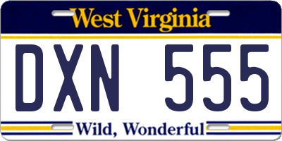 WV license plate DXN555