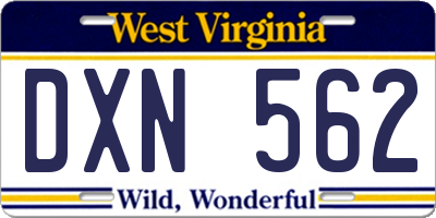WV license plate DXN562