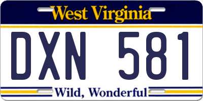 WV license plate DXN581
