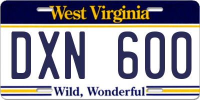 WV license plate DXN600