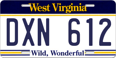 WV license plate DXN612