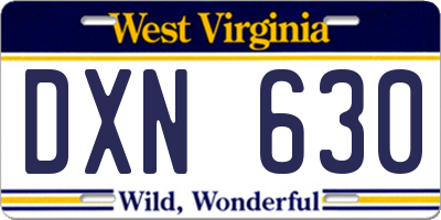 WV license plate DXN630