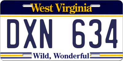 WV license plate DXN634