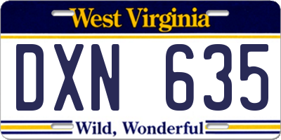 WV license plate DXN635