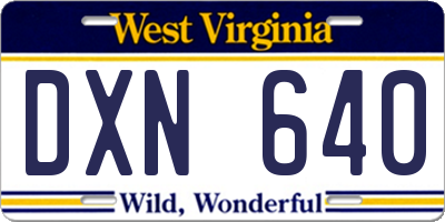 WV license plate DXN640