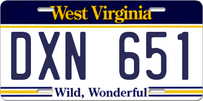 WV license plate DXN651