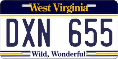 WV license plate DXN655