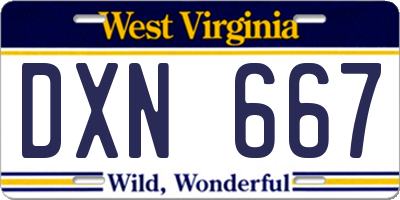 WV license plate DXN667