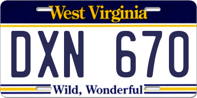WV license plate DXN670
