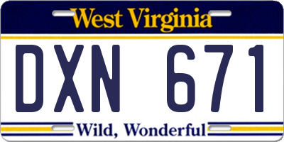 WV license plate DXN671