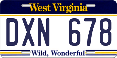 WV license plate DXN678