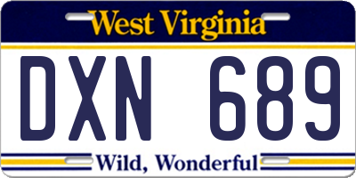 WV license plate DXN689
