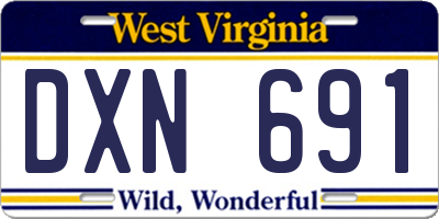 WV license plate DXN691