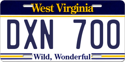 WV license plate DXN700