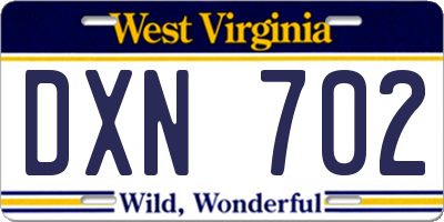 WV license plate DXN702