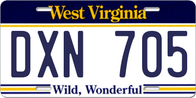 WV license plate DXN705