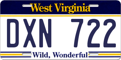 WV license plate DXN722