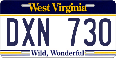 WV license plate DXN730