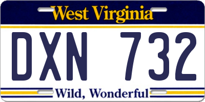 WV license plate DXN732